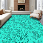 Teal Coral Branch Marine Sketch Rug