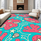 Coral Pink Teal Seashell Starfish Rug