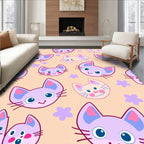 Whimsical Lavender Kitten Flower Repeating Rug