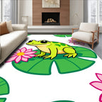 Cute Green Frog Pink Lotus Garden Rug
