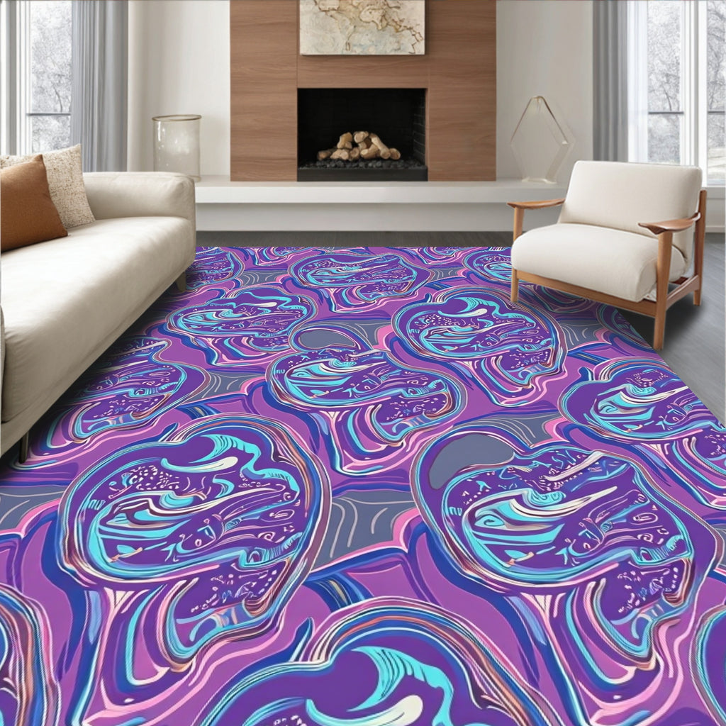 Dripping Purple Blue Abstract Organic Swirls Rug