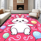 Cute White Bunny With Balloons Rug