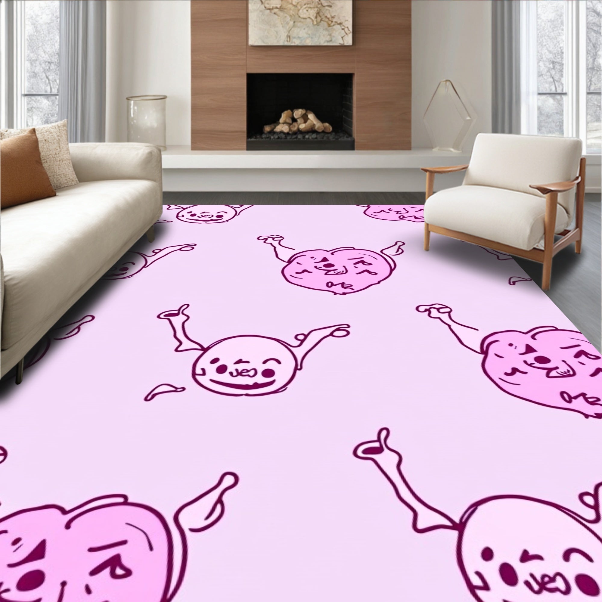 Pink Cartoon Brain Repeat Rug