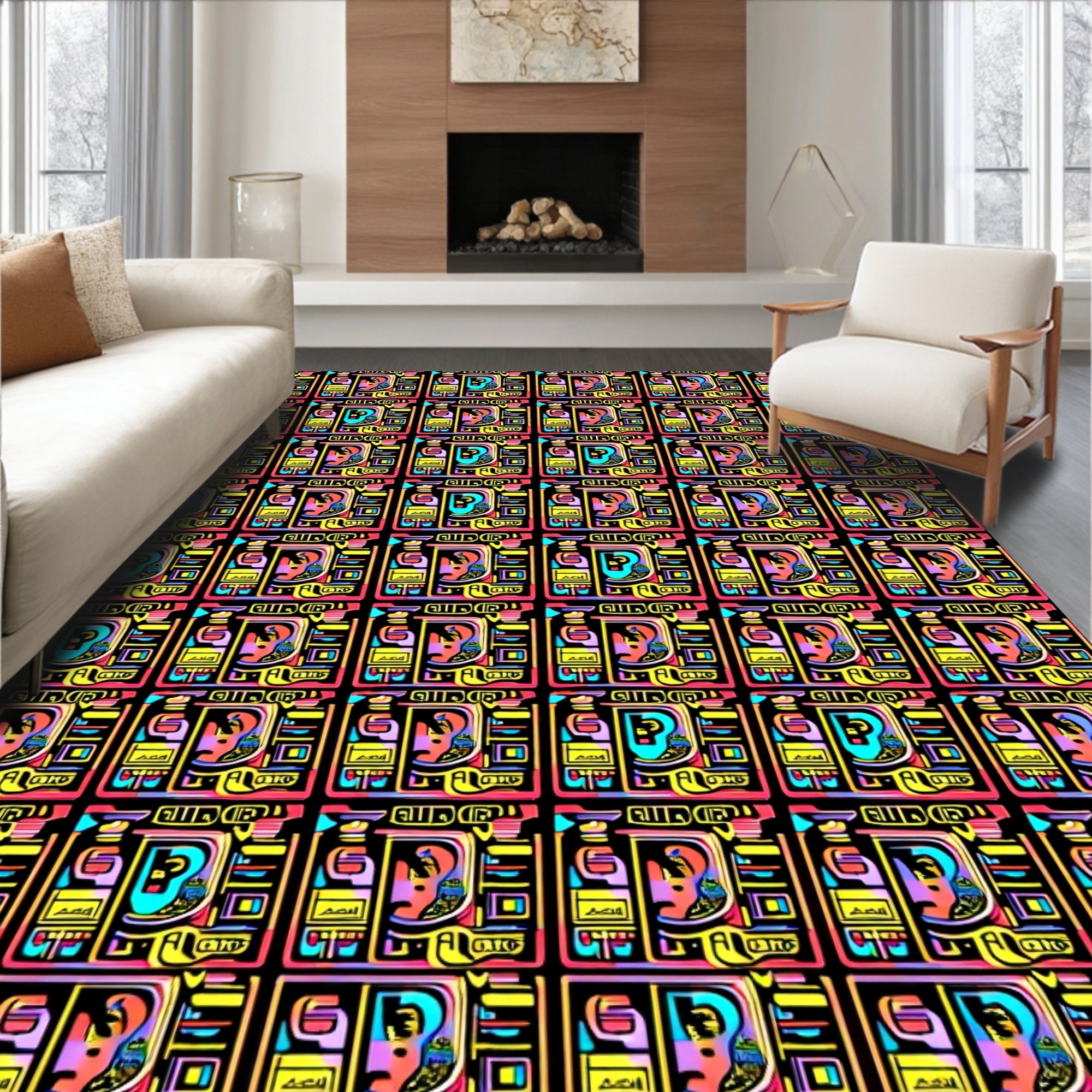 Vibrant Geometric Recycled Abstract Rug
