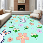 Whimsical Pink Easter Bunny Floral Rug