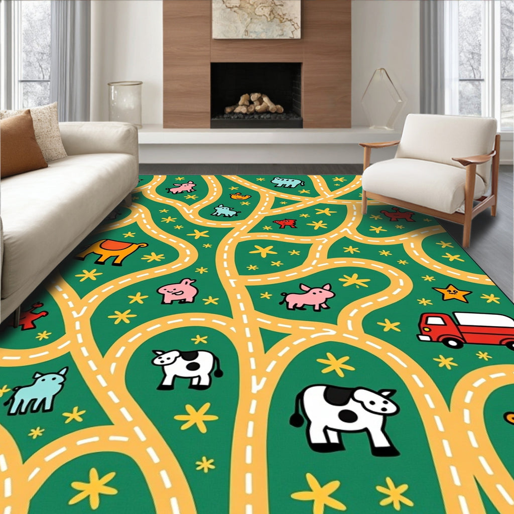 Whimsical Farm Animal Road Adventure Rug
