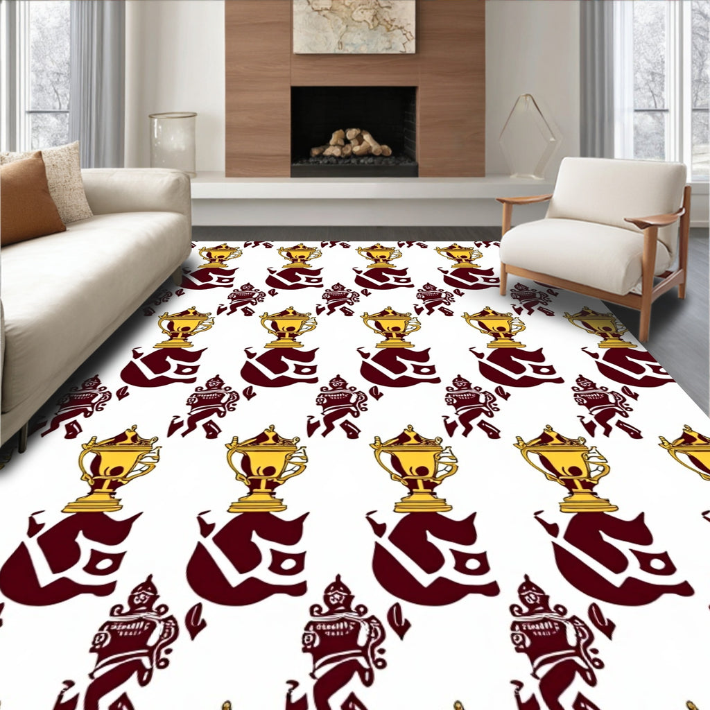 Golden Trophy Champion Figures Burgundy Rug