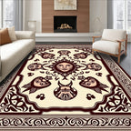 Crimson Sun Face Fish Border Rug