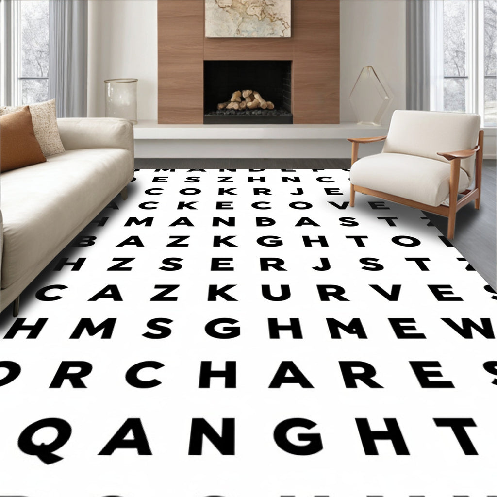 Typographical Black White Alphabet Grid Rug