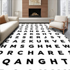 Typographical Black White Alphabet Grid Rug