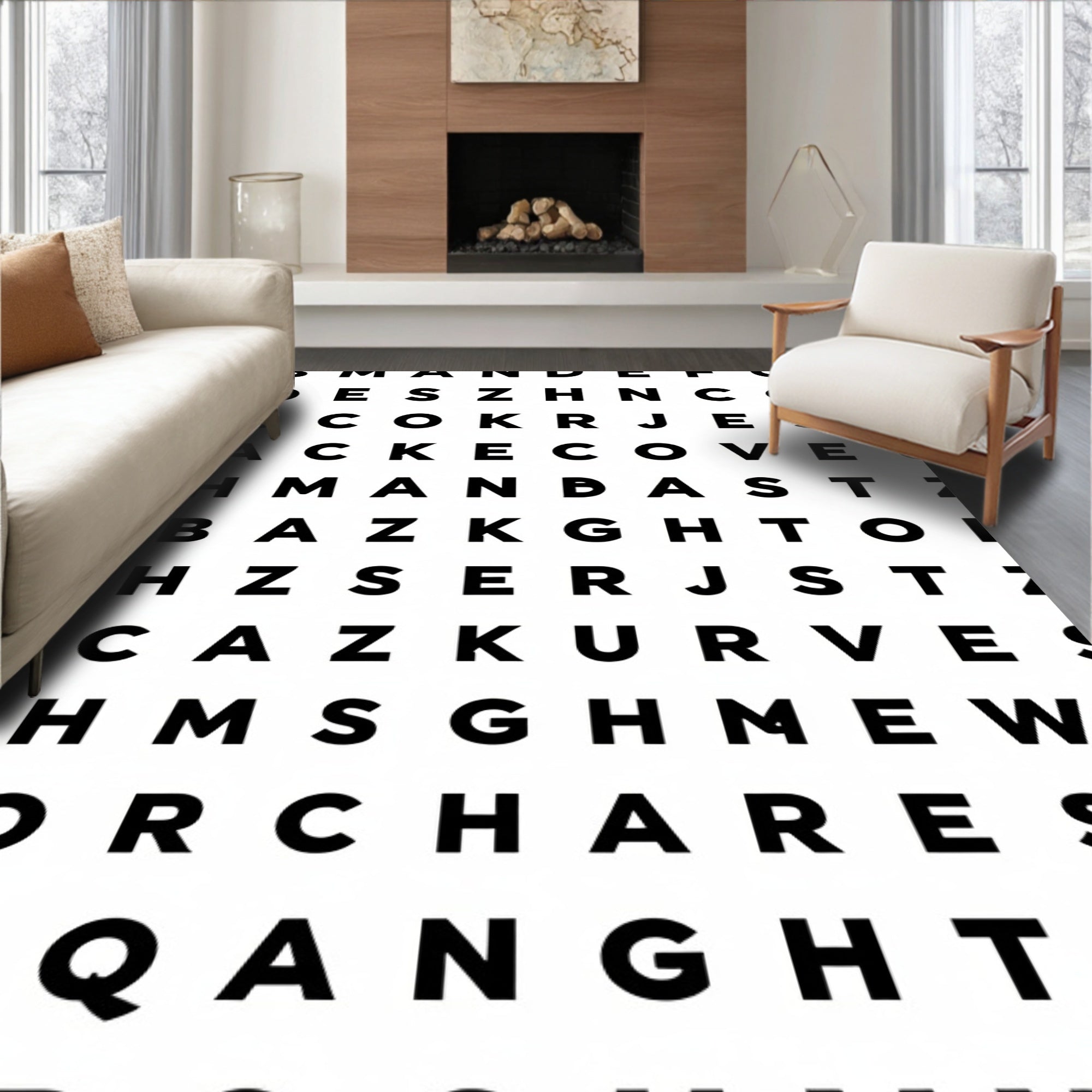 Typographical Black White Alphabet Grid Rug