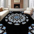 Black White Blue Floral Mandala Rug