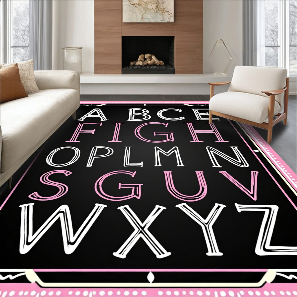 Chalkboard Alphabet Pink Border Rug