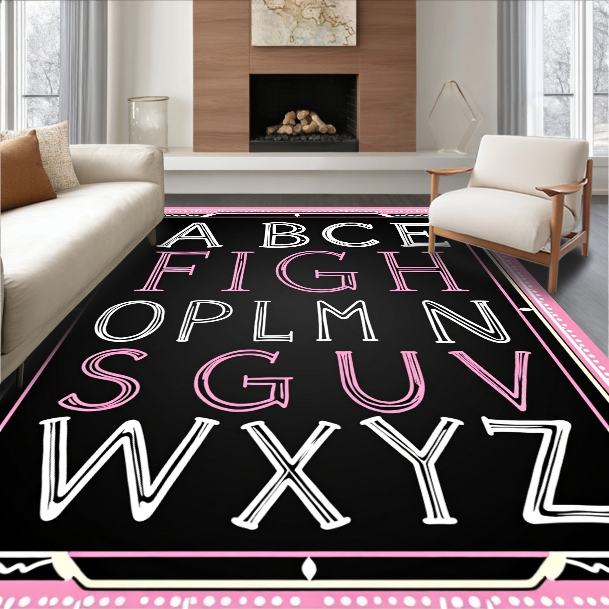 Chalkboard Alphabet Pink Border Rug