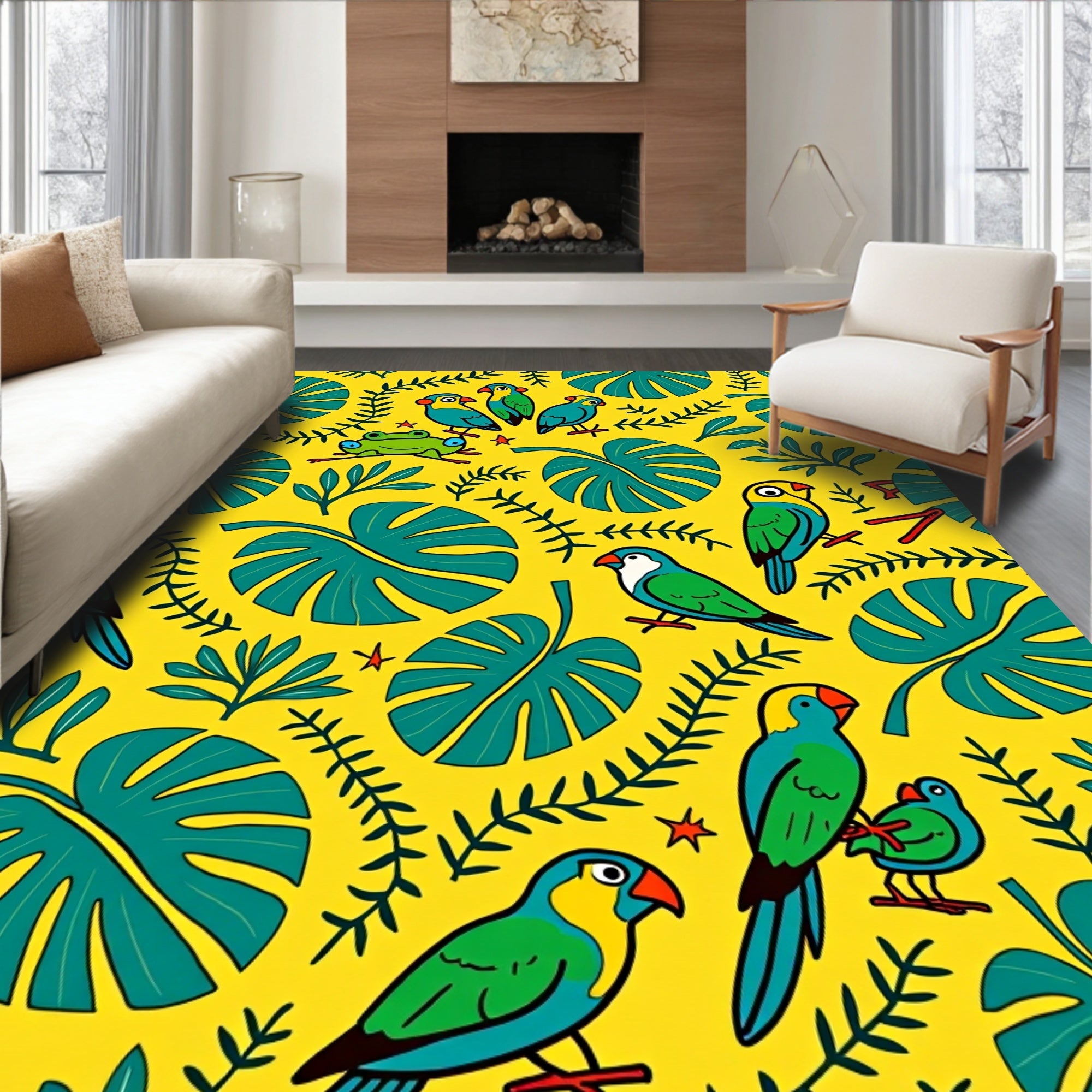 Tropical Parrot and Frog Jungle Rug