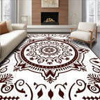 Brown Circular Symmetrical Floral Medallion Rug
