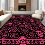 Hot Pink Skulls Roses Frame Rug
