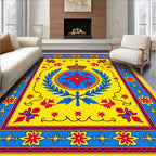 Bold Yellow Red Blue Crown Emblem Rug