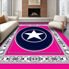 Pink Blue White Star Circle Frame Rug
