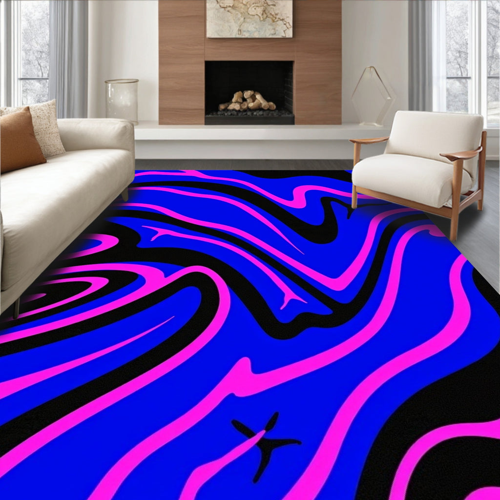 Vibrant Blue Pink Swirl Liquid Rug