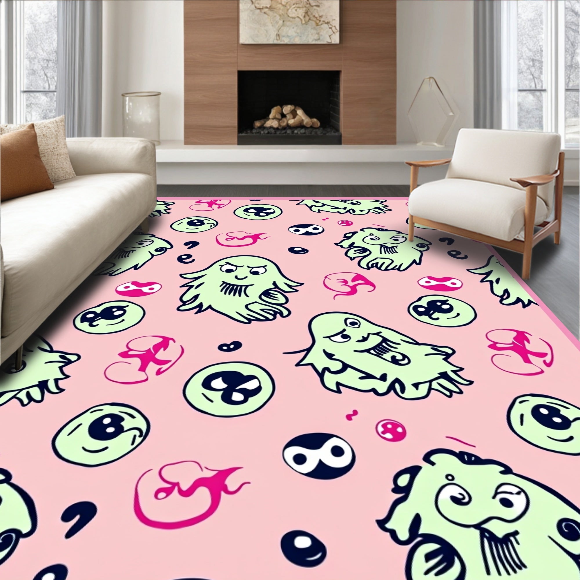 Whimsical Green Monster Pop Art Rug