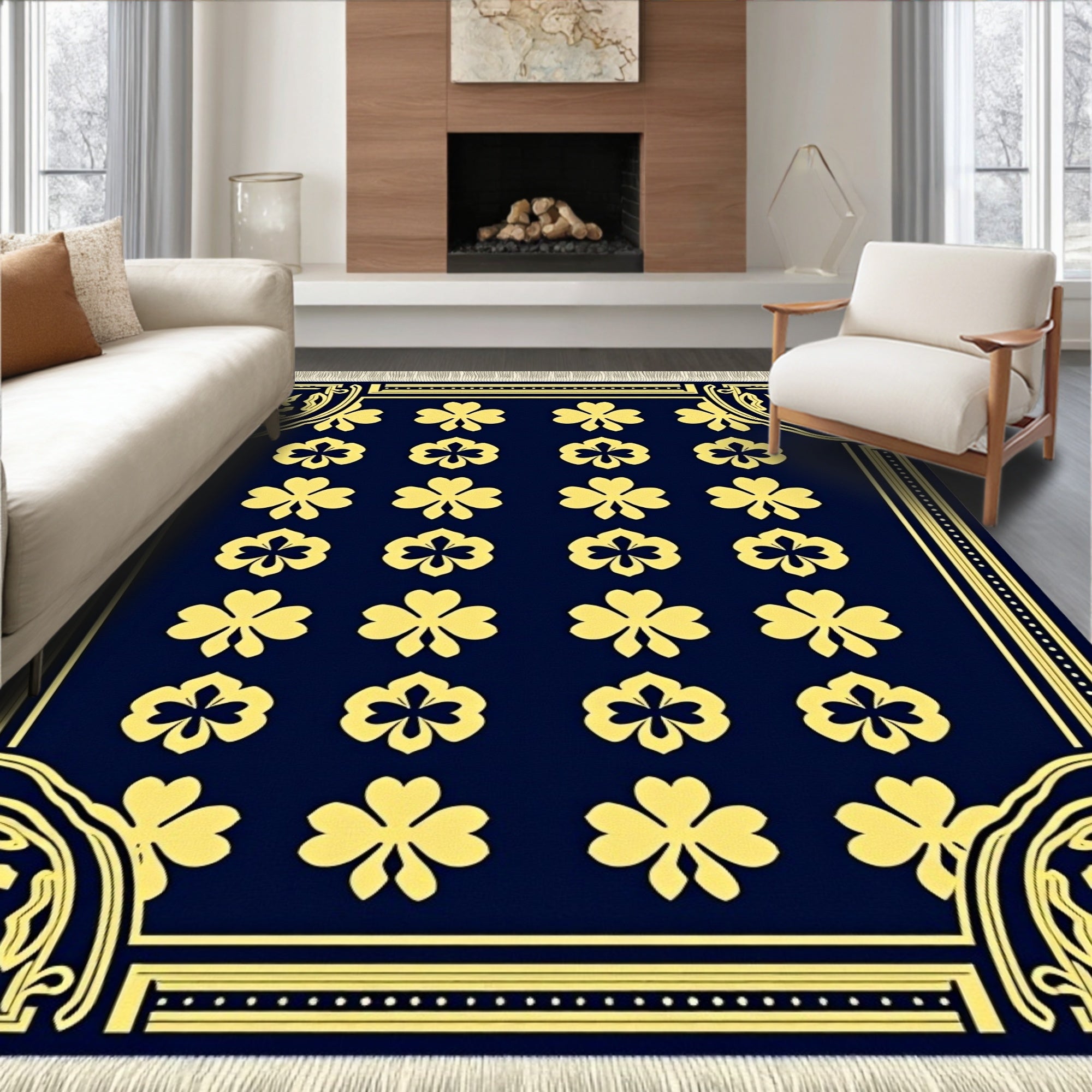 Gold Clover Navy Four Leaf Rug