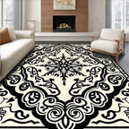 Ivory Black Arabesque Scrollwork Collection Rug
