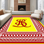 Bold Red Script Monogrammed Yellow Rug