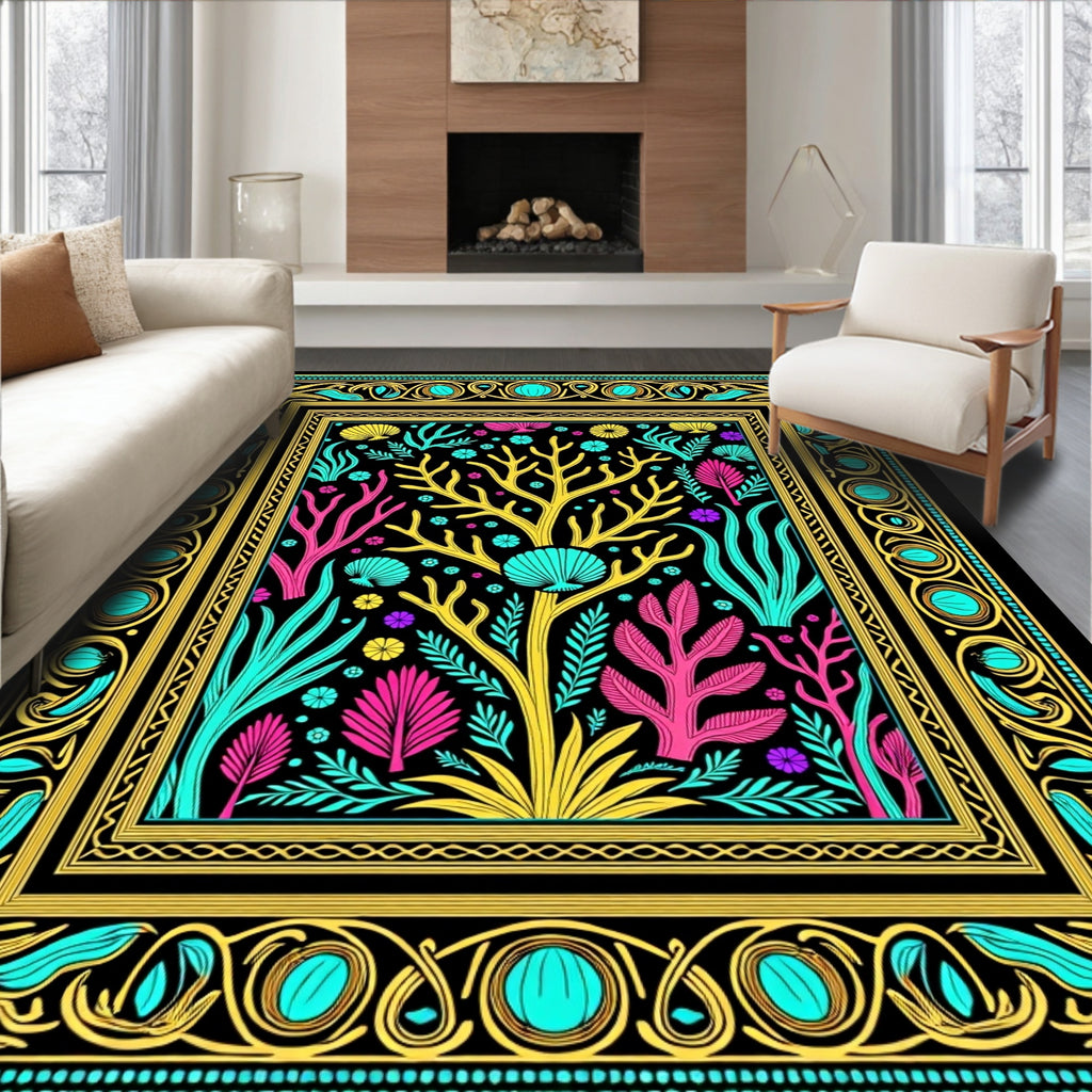 Vibrant Coral Reef Botanical Garden Rug
