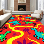 Playful Dinosaur Palm Tree Adventure Rug