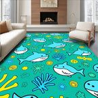 Cute Blue Sharks Under The Sea Rug