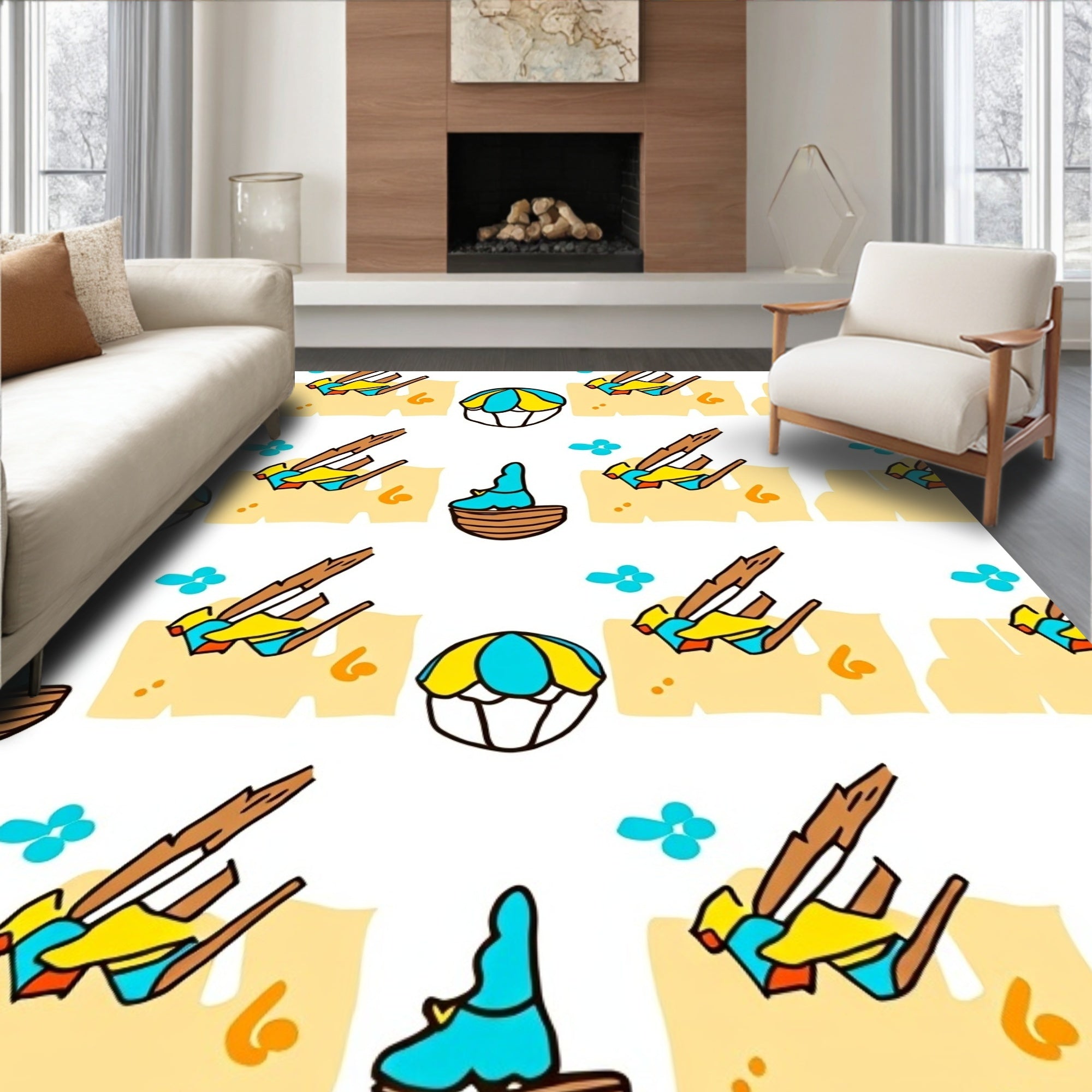 Yellow Blue Beach Day Picnic Rug