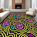 Pink Cat Maze Yellow Line Art Rug