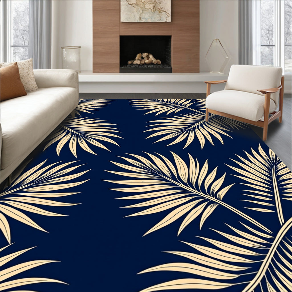 Classic Navy Palm Frond Repeating Rug