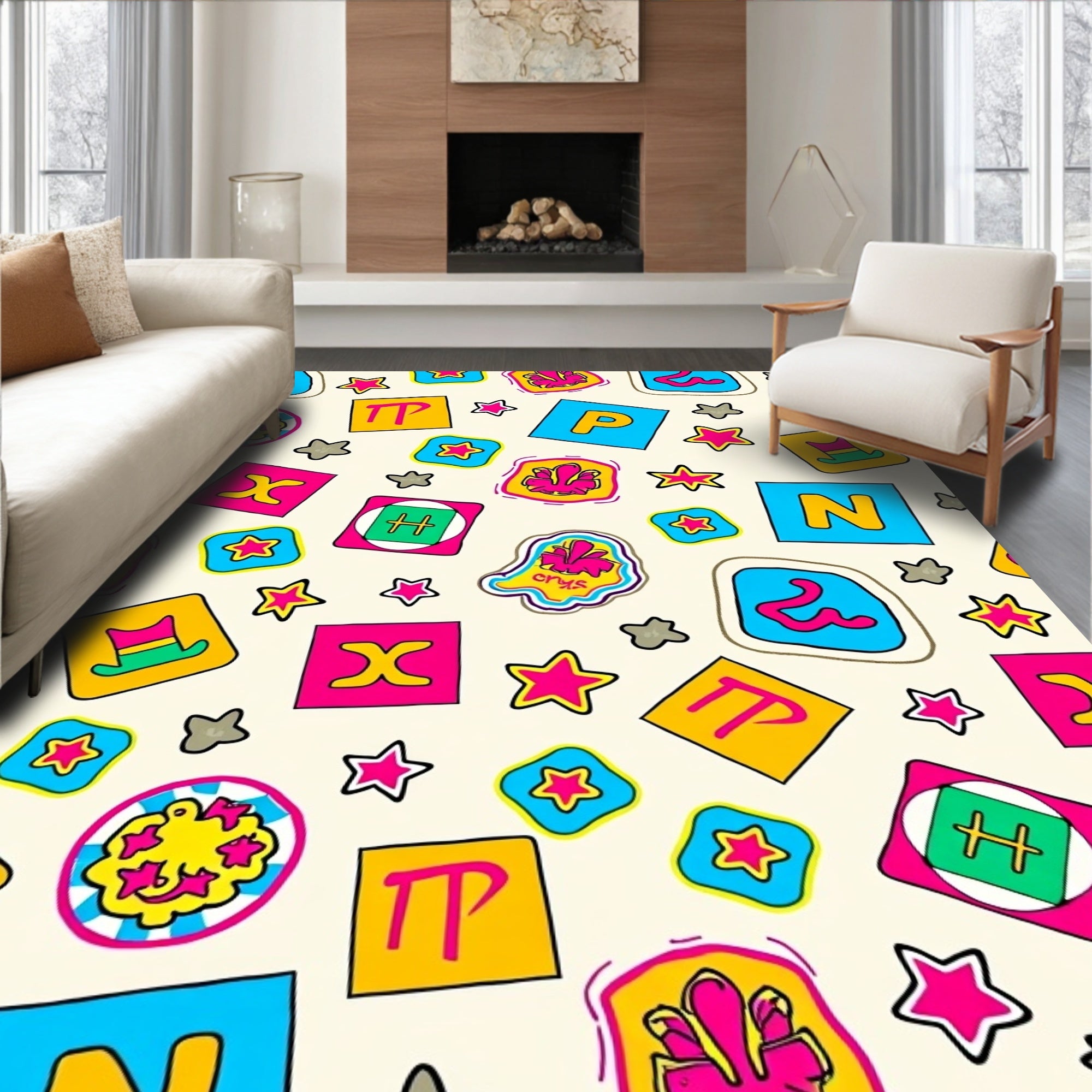 Whimsical Colorful Retro Pop Art Shapes Rug
