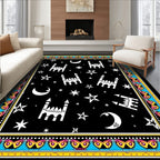 Whimsical Starry Night Mosque Border Rug