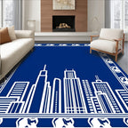 Blue White Skyline Border Rug