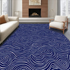 Deep Blue Swirling Line Artwork Rug