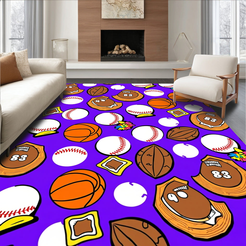 Purple Sports Balls And Pinata Rug