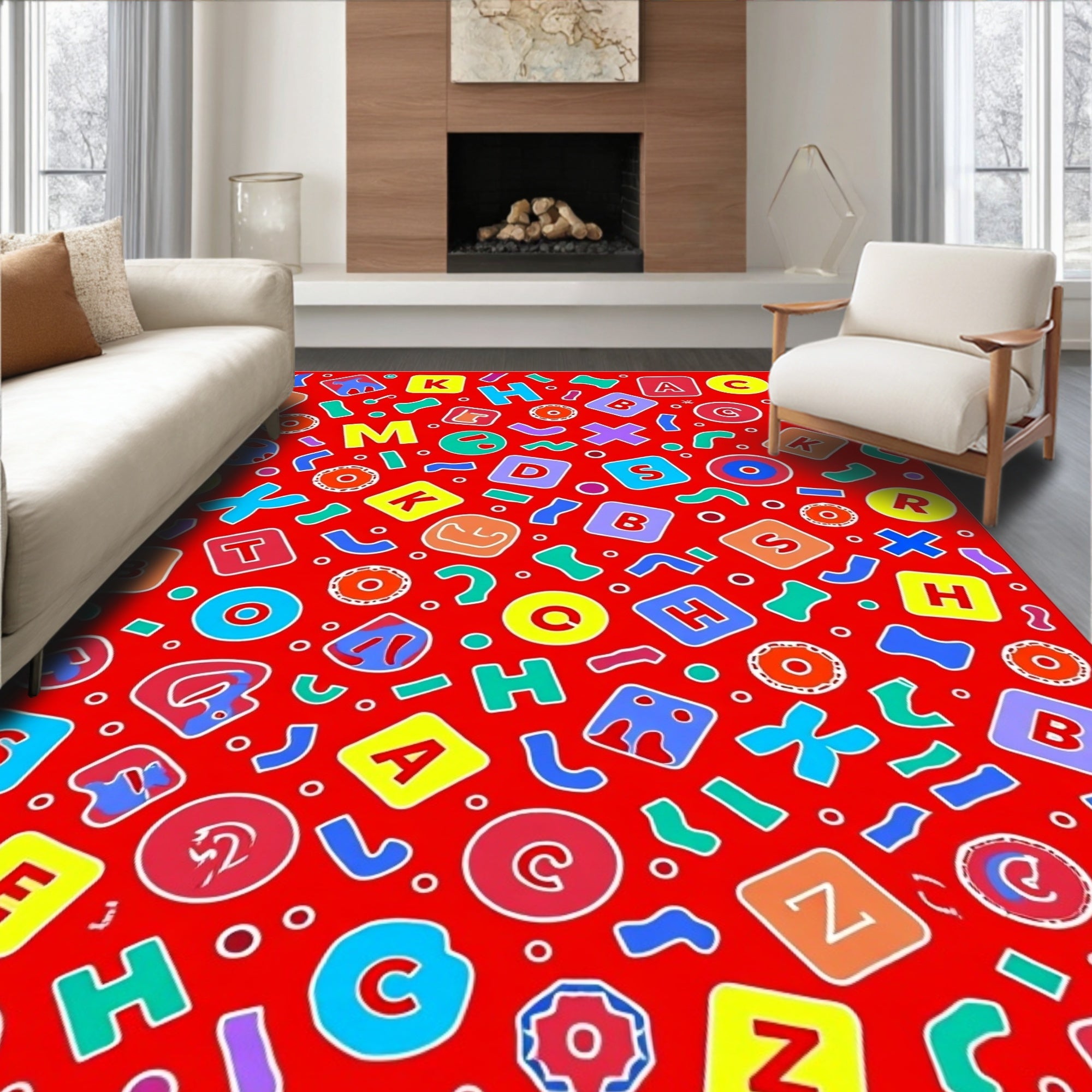 Playful Alphabet Blocks Red Rug