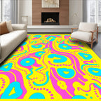 Retro Pink Blue Yellow Abstract Swirl Rug