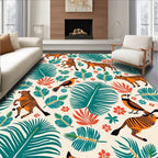 Jungle Cats Birds Tropical Foliage Rug
