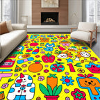 Whimsical Cartoon Garden Animals Fruit ABC Rug