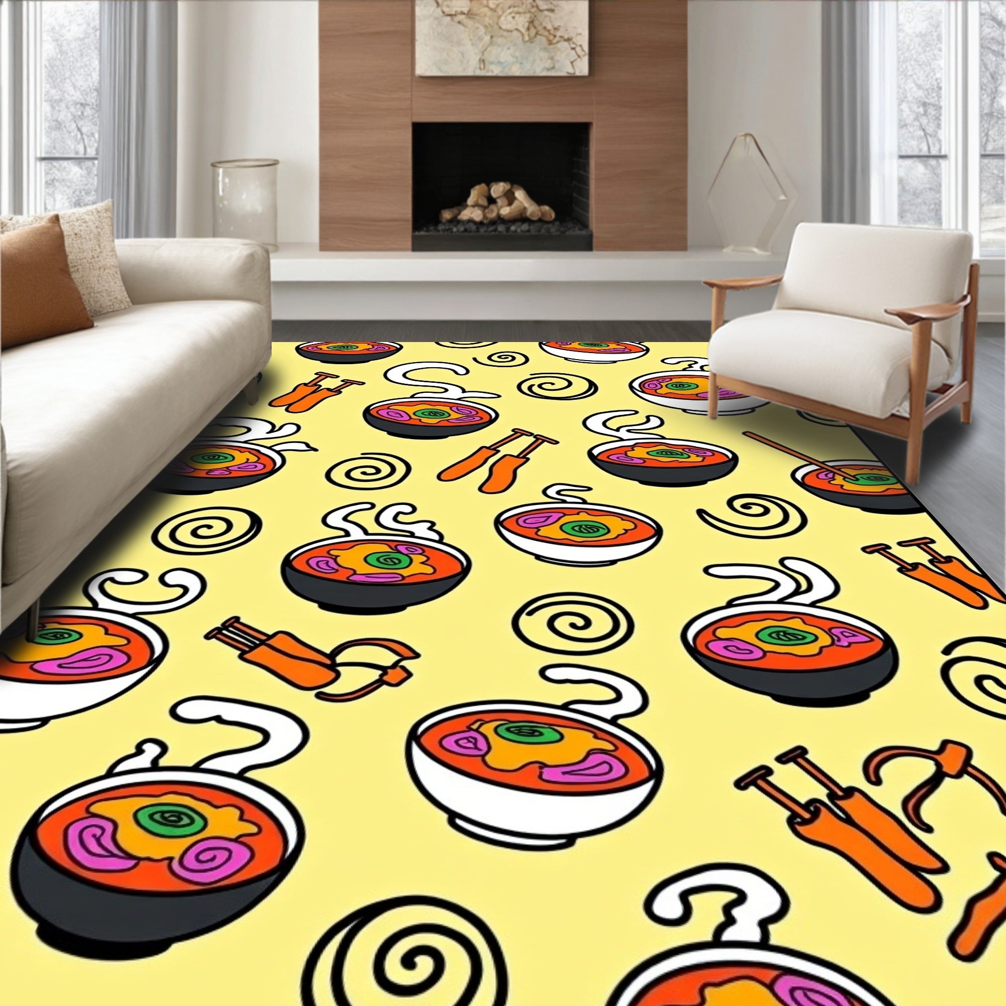 Whimsical Ramen Bowl Swirl Rug
