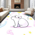 Whimsical White Cat Pastel Balloons Stars Rug