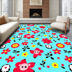 Whimsical Red Yellow Flower Friends Rug
