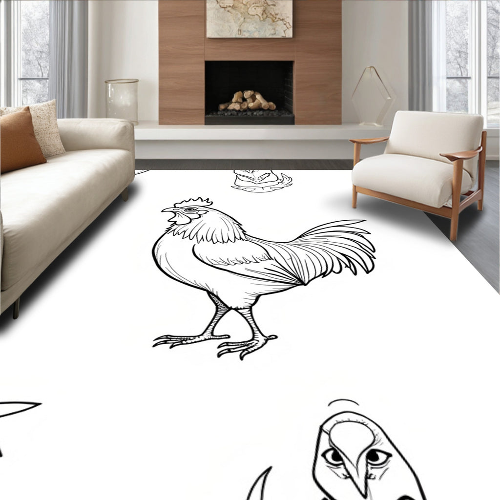 Farmhouse Black And White Rooster Collection Rug