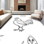Farmhouse Black And White Rooster Collection Rug