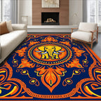 Vibrant Elephant Mandala Navy Orange Rug