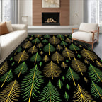 Forest Evergreen Trees Black Background Rug